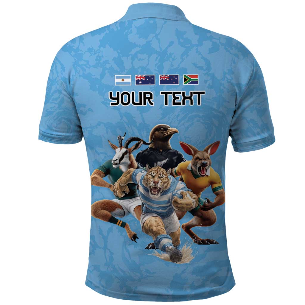 Custom Rugby Southern Hemisphere Polo Shirt Argentina AUNZ South Africa Mascot Blue - Aussie Hoodie
