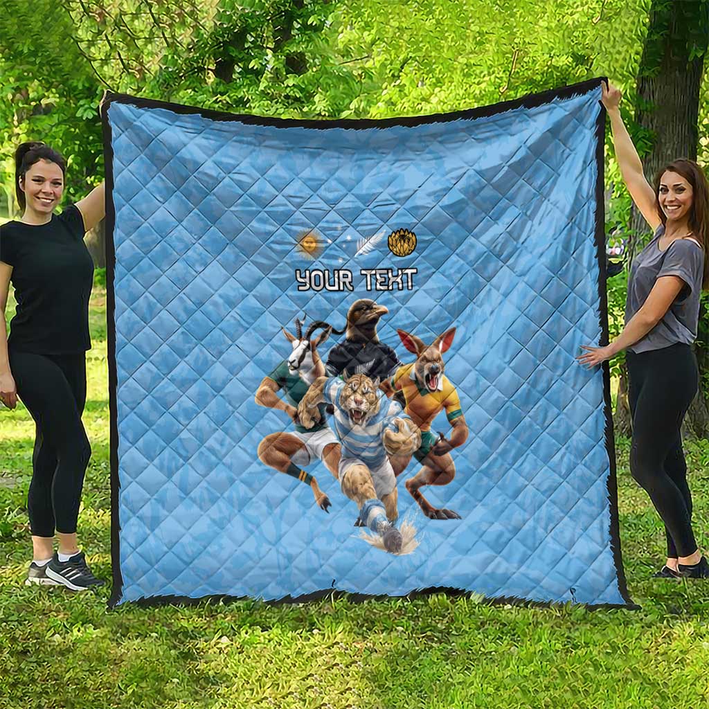 Custom Rugby Southern Hemisphere Quilt Argentina AUNZ South Africa Mascot Blue - Aussie Hoodie