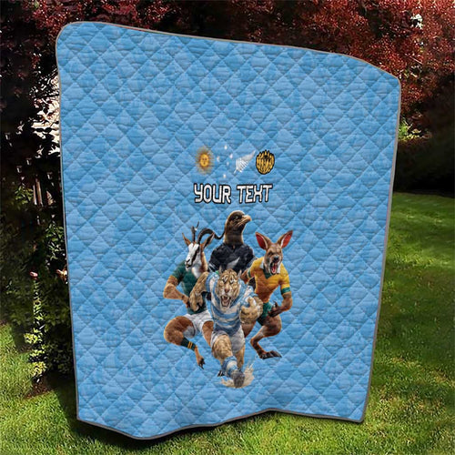 Custom Rugby Southern Hemisphere Quilt Argentina AUNZ South Africa Mascot Blue - Aussie Hoodie