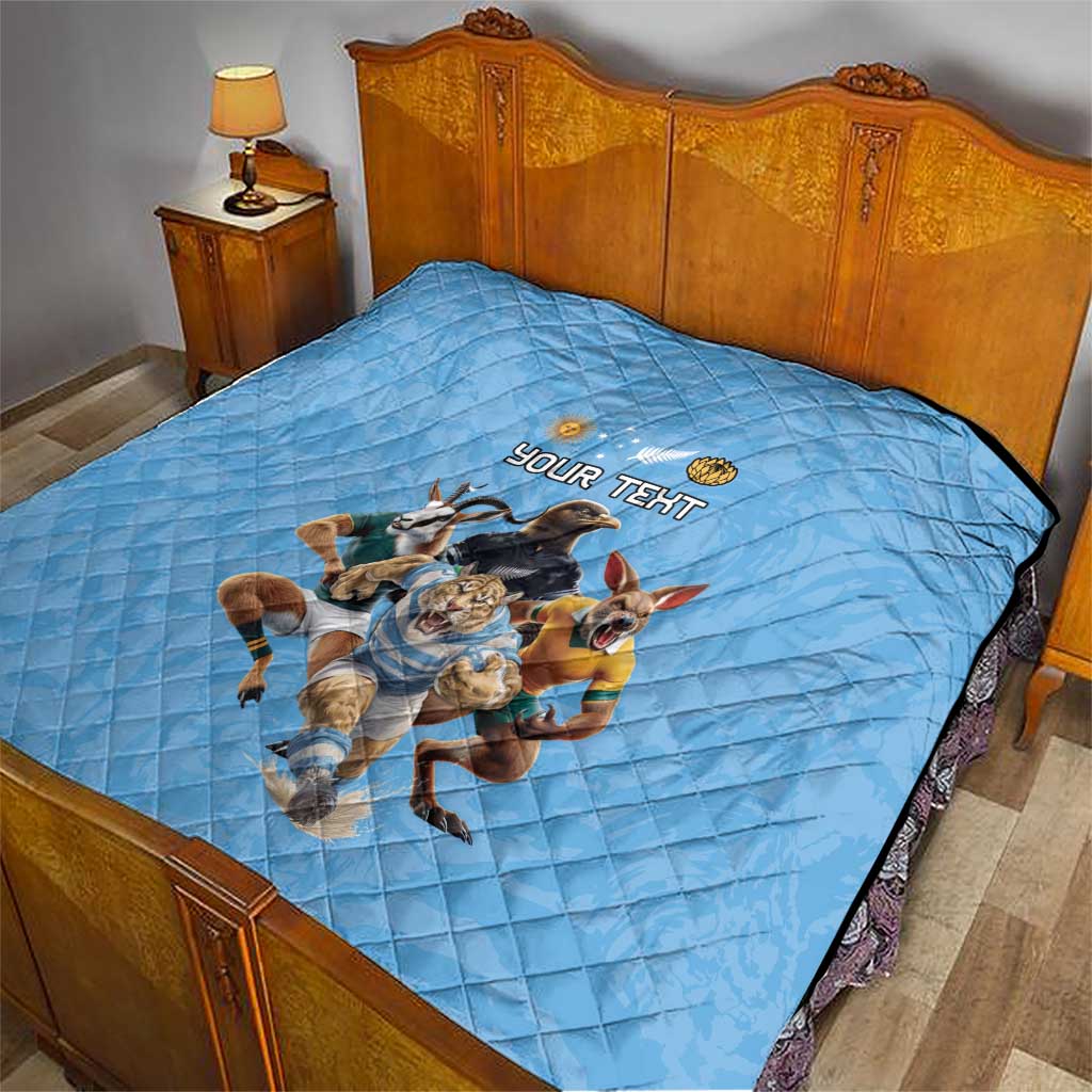 Custom Rugby Southern Hemisphere Quilt Argentina AUNZ South Africa Mascot Blue - Aussie Hoodie
