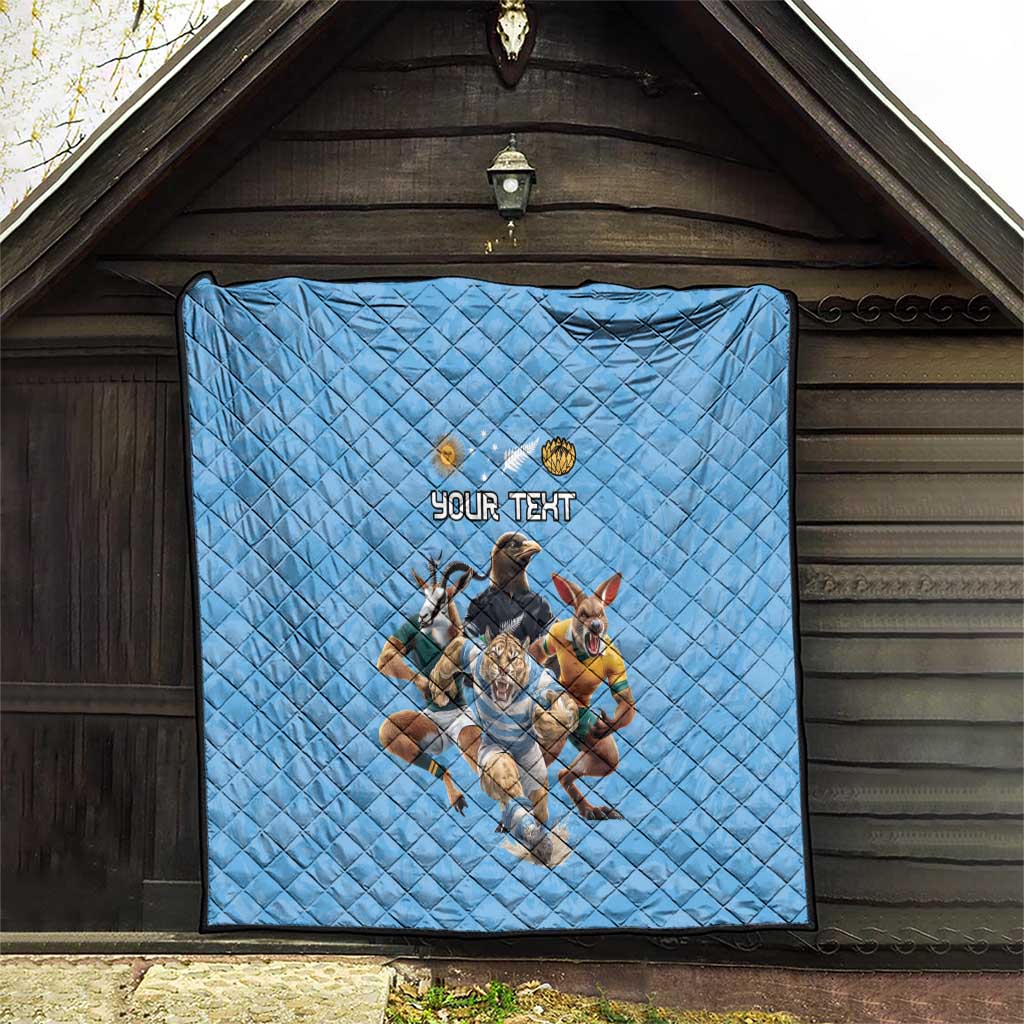 Custom Rugby Southern Hemisphere Quilt Argentina AUNZ South Africa Mascot Blue - Aussie Hoodie