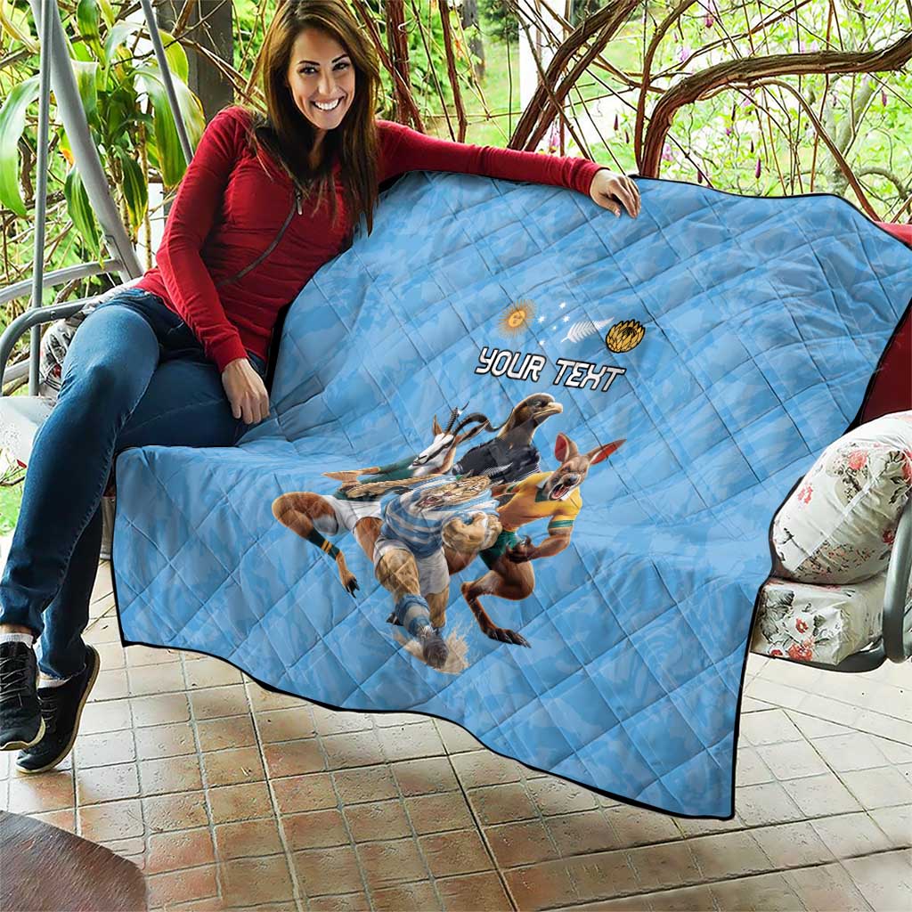 Custom Rugby Southern Hemisphere Quilt Argentina AUNZ South Africa Mascot Blue - Aussie Hoodie