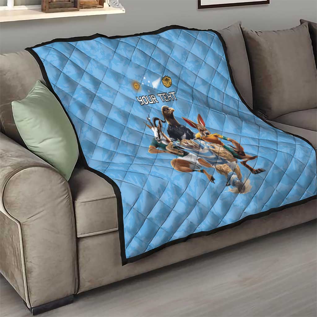 Custom Rugby Southern Hemisphere Quilt Argentina AUNZ South Africa Mascot Blue - Aussie Hoodie