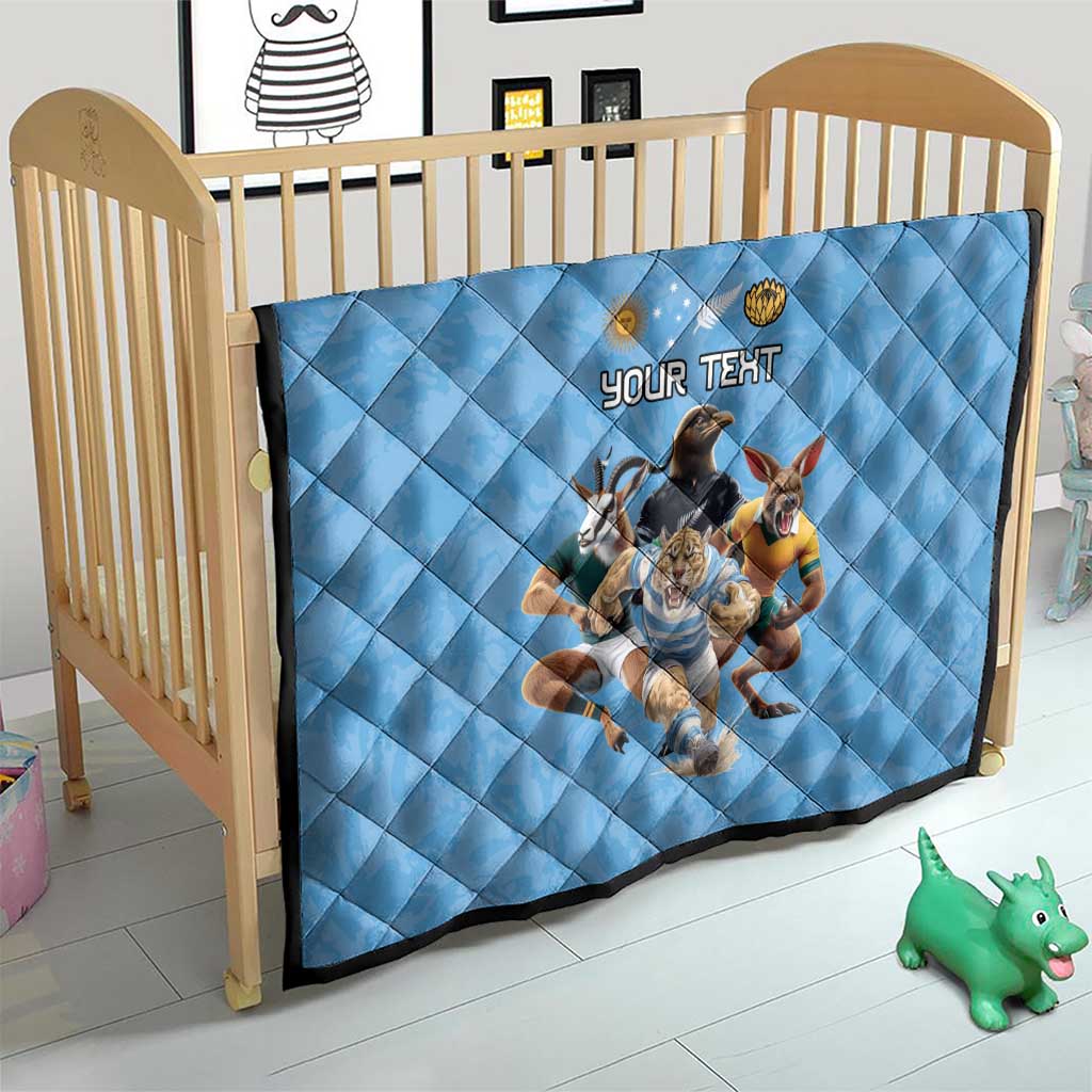 Custom Rugby Southern Hemisphere Quilt Argentina AUNZ South Africa Mascot Blue - Aussie Hoodie