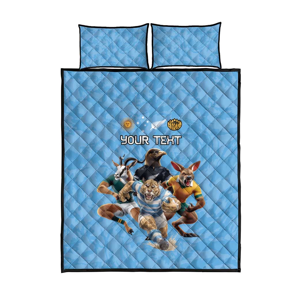 Custom Rugby Southern Hemisphere Quilt Bed Set Argentina AUNZ South Africa Mascot Blue - Aussie Hoodie