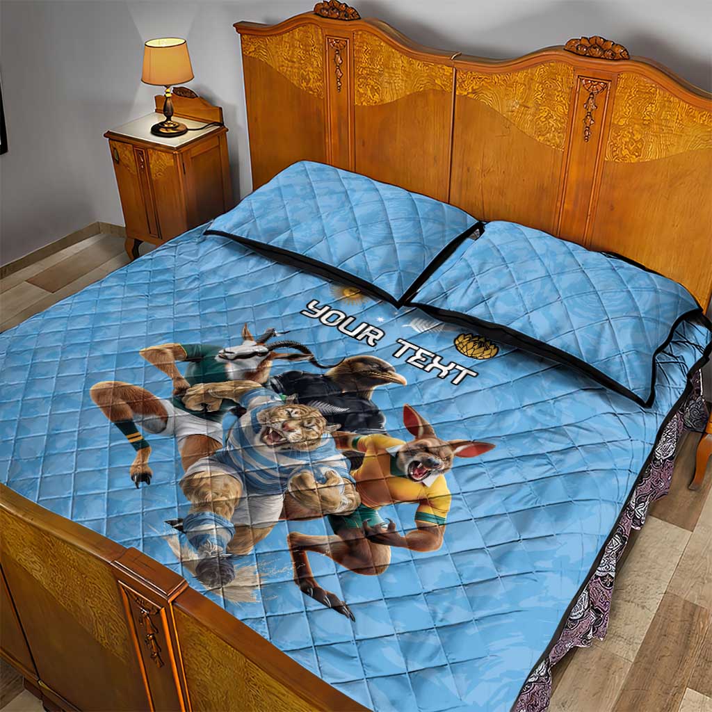 Custom Rugby Southern Hemisphere Quilt Bed Set Argentina AUNZ South Africa Mascot Blue - Aussie Hoodie