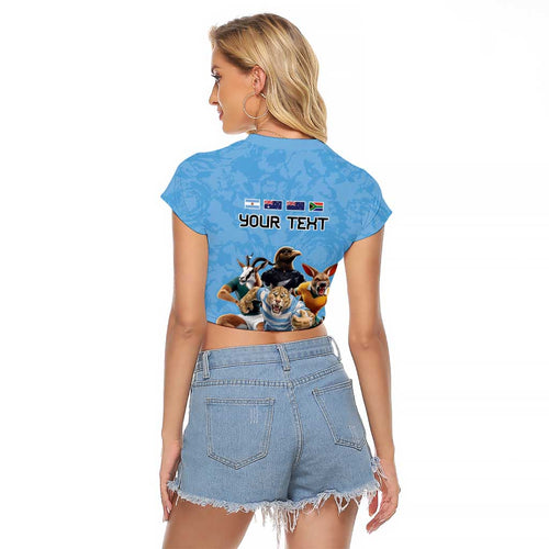 Custom Rugby Southern Hemisphere Raglan Cropped T Shirt Argentina AUNZ South Africa Mascot Blue - Aussie Hoodie