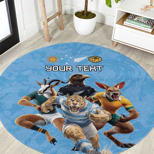 Custom Rugby Southern Hemisphere Round Carpet Argentina AUNZ South Africa Mascot Blue - Aussie Hoodie
