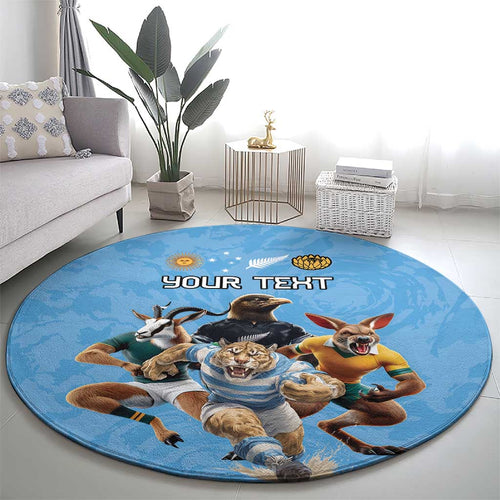 Custom Rugby Southern Hemisphere Round Carpet Argentina AUNZ South Africa Mascot Blue - Aussie Hoodie