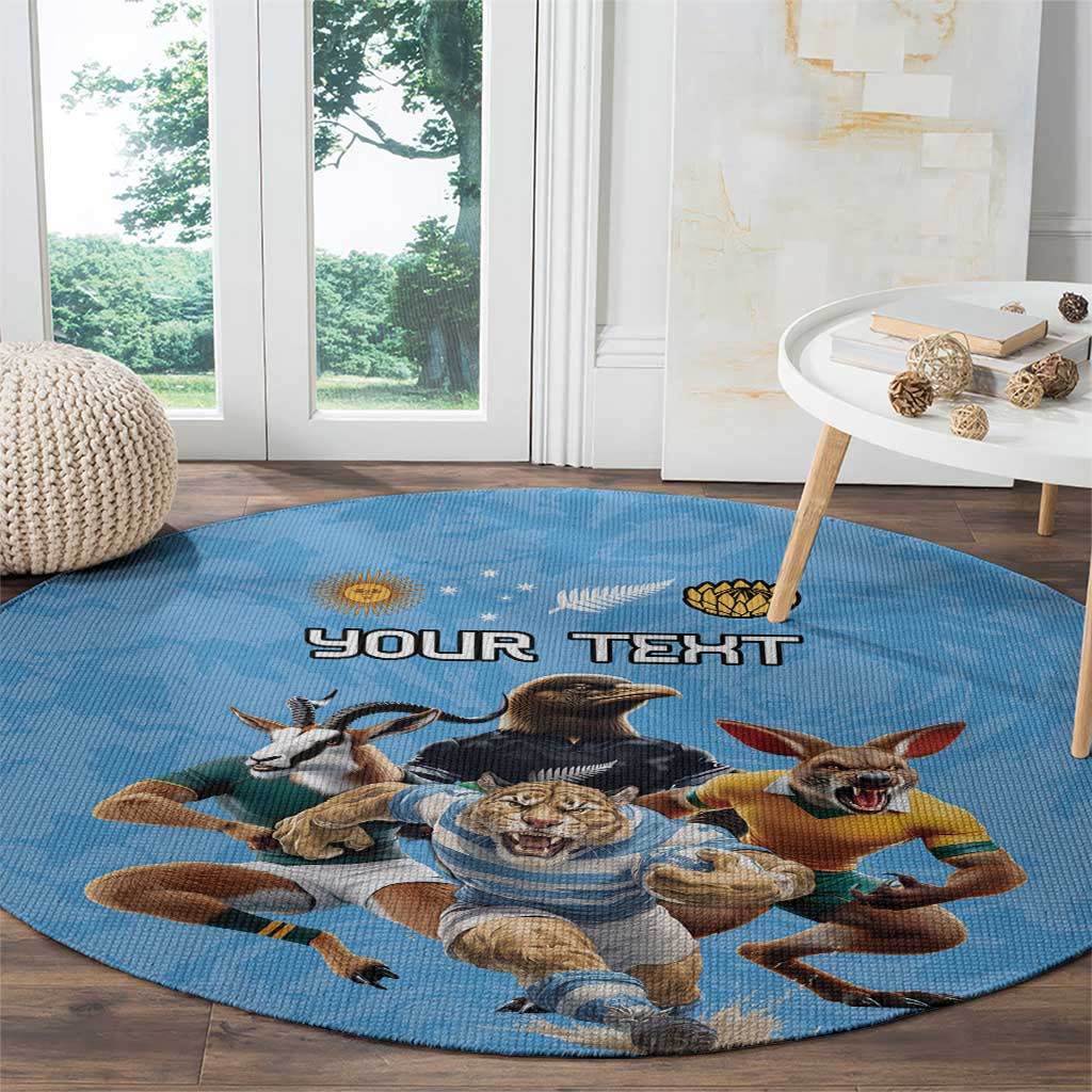 Custom Rugby Southern Hemisphere Round Carpet Argentina AUNZ South Africa Mascot Blue - Aussie Hoodie