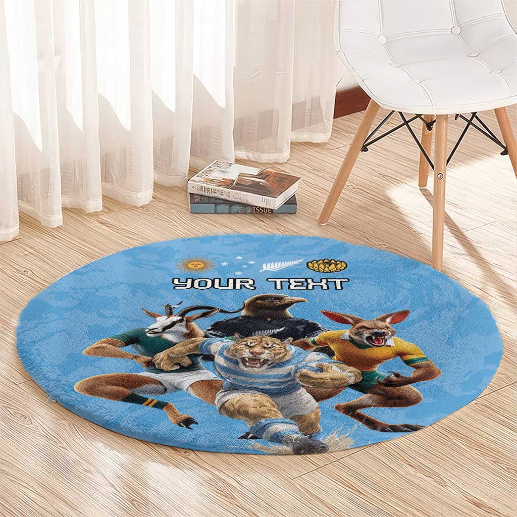 Custom Rugby Southern Hemisphere Round Carpet Argentina AUNZ South Africa Mascot Blue - Aussie Hoodie