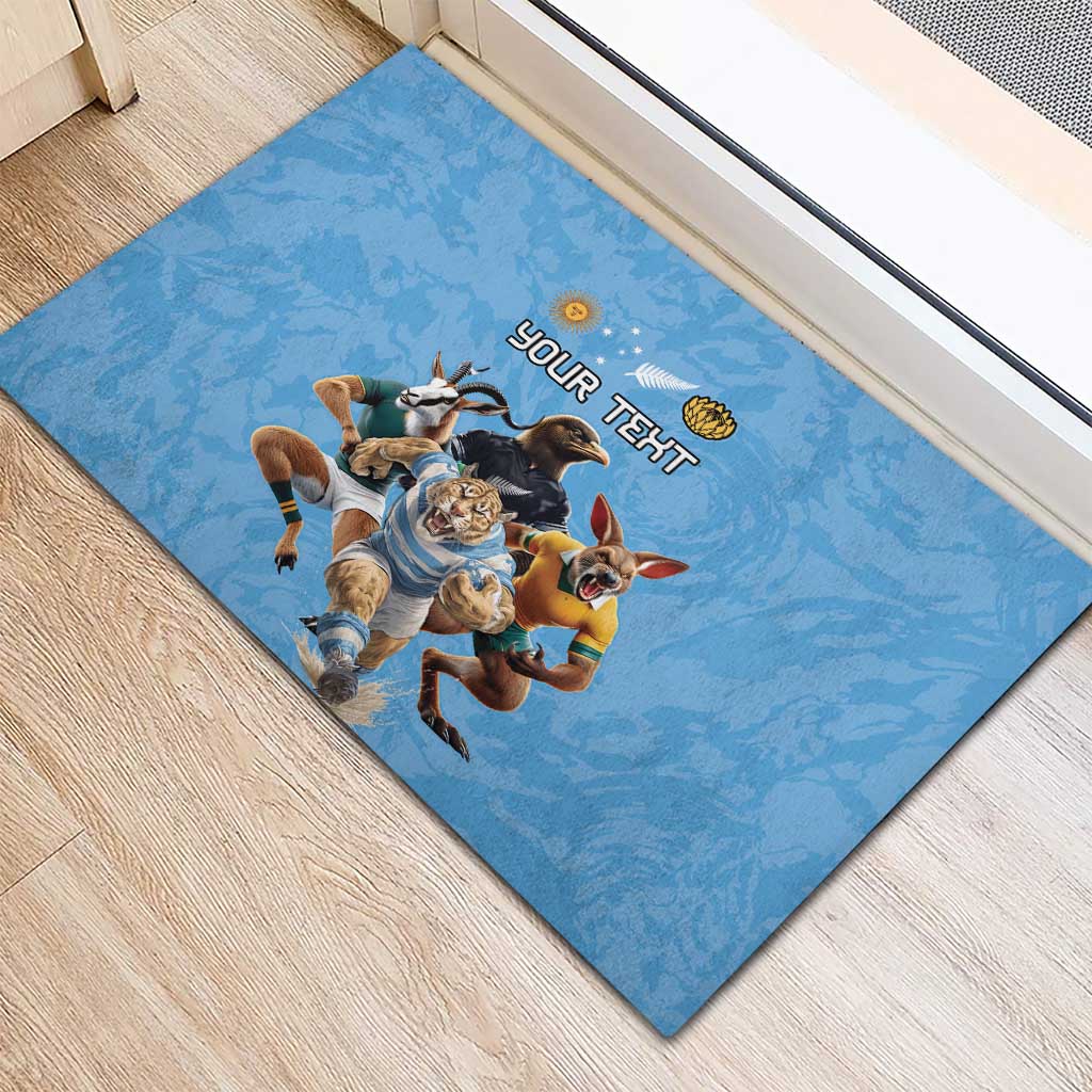 Custom Rugby Southern Hemisphere Rubber Doormat Argentina AUNZ South Africa Mascot Blue - Aussie Hoodie