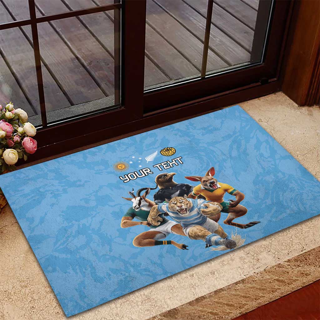 Custom Rugby Southern Hemisphere Rubber Doormat Argentina AUNZ South Africa Mascot Blue - Aussie Hoodie
