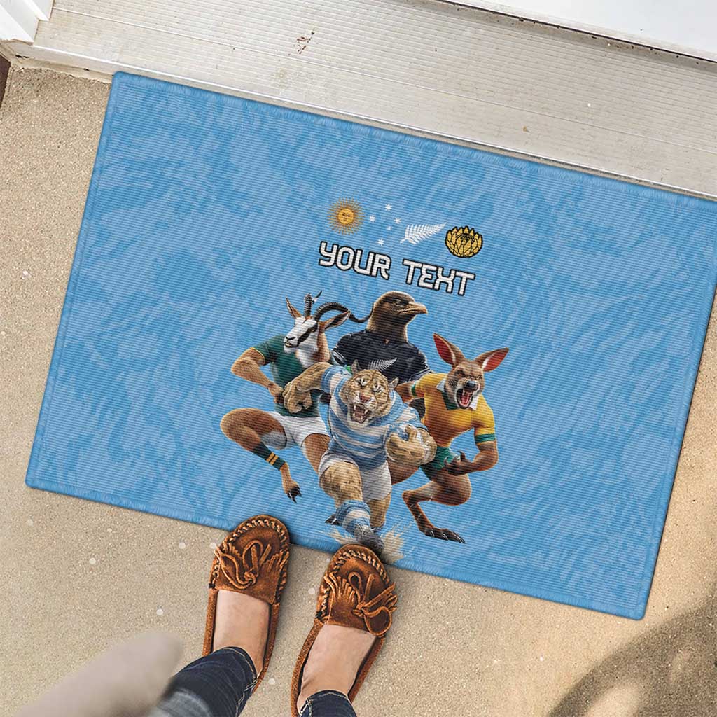 Custom Rugby Southern Hemisphere Rubber Doormat Argentina AUNZ South Africa Mascot Blue - Aussie Hoodie