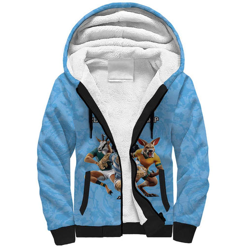 Custom Rugby Southern Hemisphere Sherpa Hoodie Argentina AUNZ South Africa Mascot Blue - Aussie Hoodie
