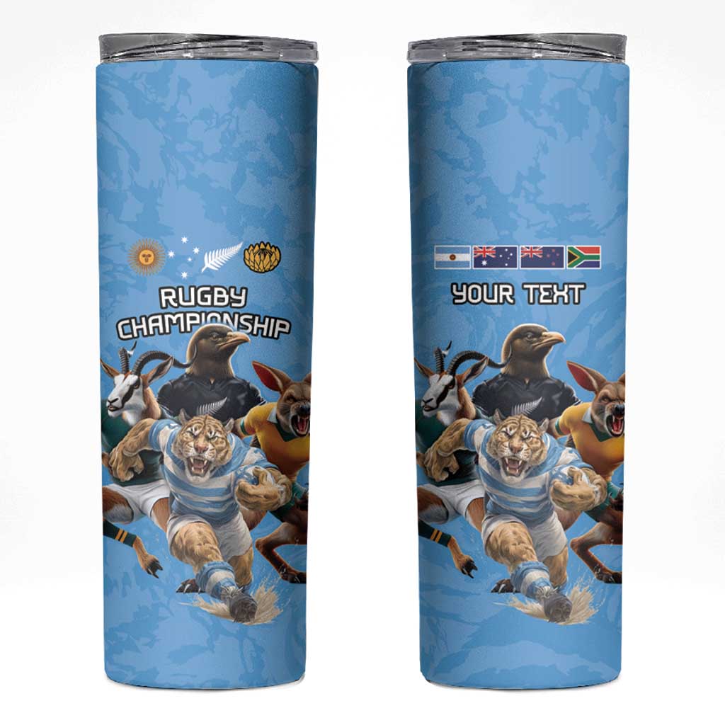 Custom Rugby Southern Hemisphere Skinny Tumbler Argentina AUNZ South Africa Mascot Blue - Aussie Hoodie