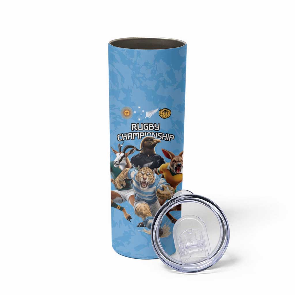 Custom Rugby Southern Hemisphere Skinny Tumbler Argentina AUNZ South Africa Mascot Blue - Aussie Hoodie