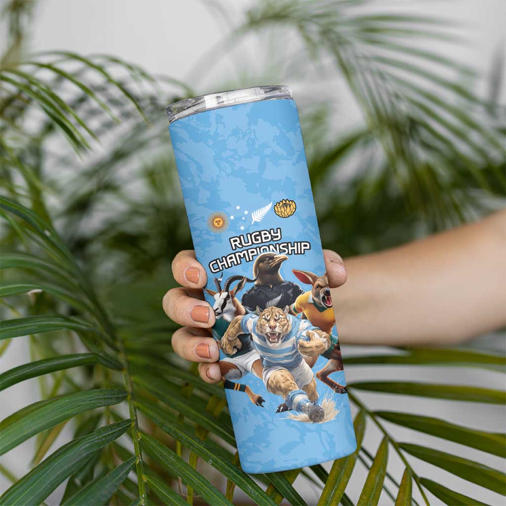 Custom Rugby Southern Hemisphere Skinny Tumbler Argentina AUNZ South Africa Mascot Blue - Aussie Hoodie