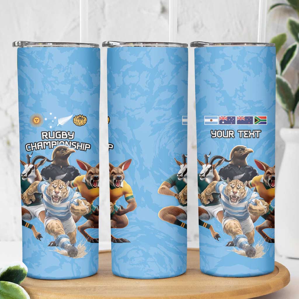 Custom Rugby Southern Hemisphere Skinny Tumbler Argentina AUNZ South Africa Mascot Blue - Aussie Hoodie