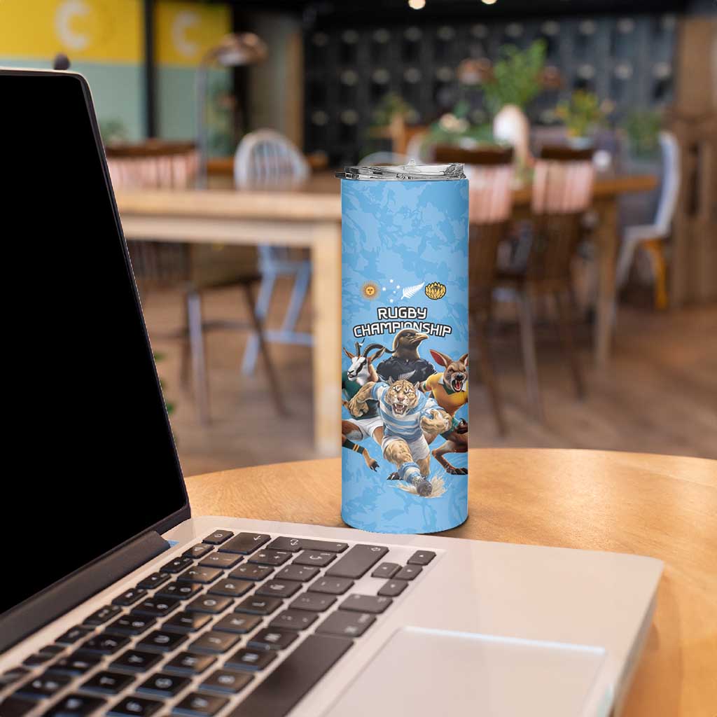 Custom Rugby Southern Hemisphere Skinny Tumbler Argentina AUNZ South Africa Mascot Blue - Aussie Hoodie