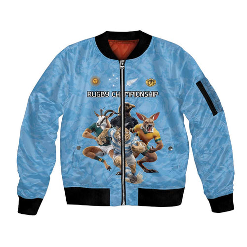 Custom Rugby Southern Hemisphere Sleeve Zip Bomber Jacket Argentina AUNZ South Africa Mascot Blue - Aussie Hoodie