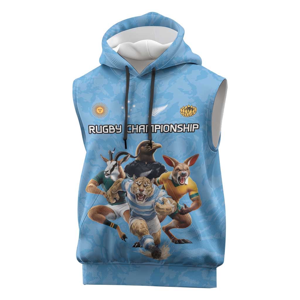Custom Rugby Southern Hemisphere Sleeveless Hoodie Argentina AUNZ South Africa Mascot Blue - Aussie Hoodie