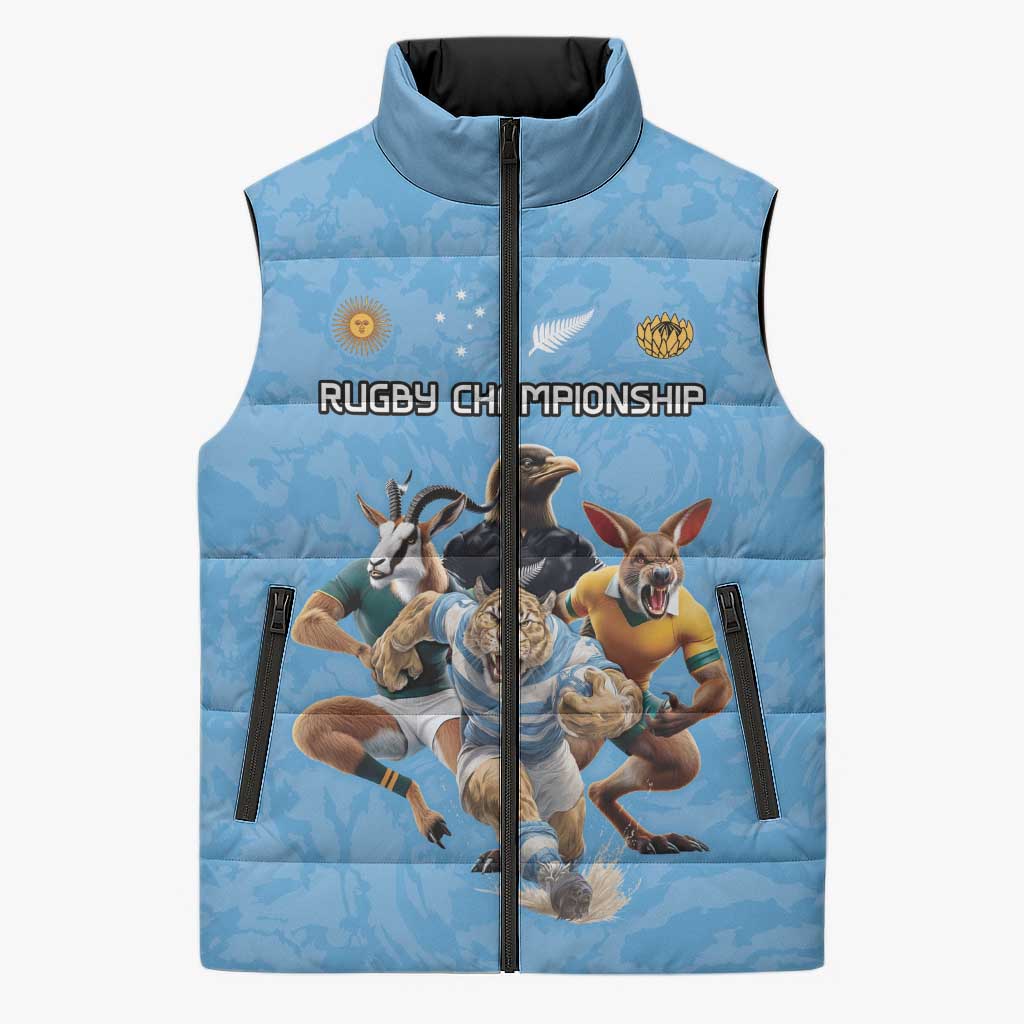 Custom Rugby Southern Hemisphere Sleeveless Puffer Jacket Argentina AUNZ South Africa Mascot Blue - Aussie Hoodie