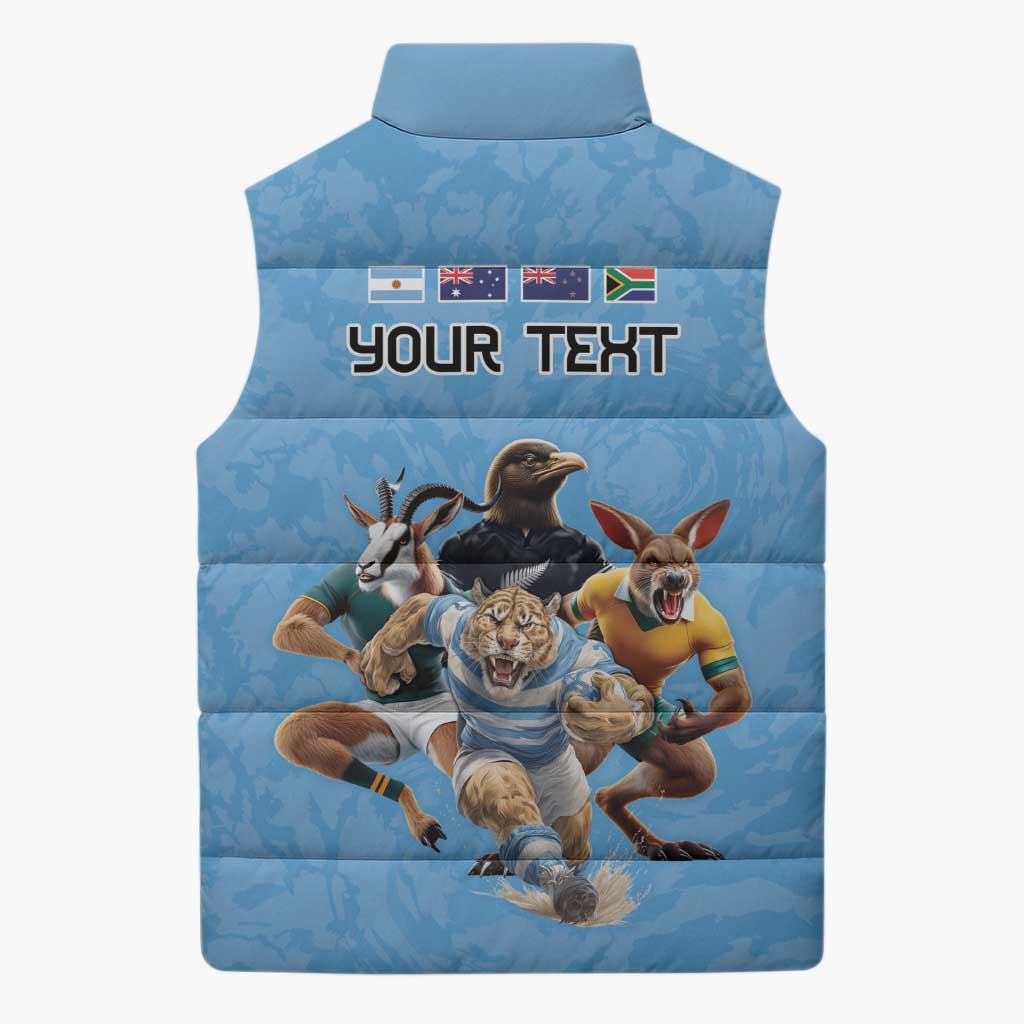 Custom Rugby Southern Hemisphere Sleeveless Puffer Jacket Argentina AUNZ South Africa Mascot Blue - Aussie Hoodie