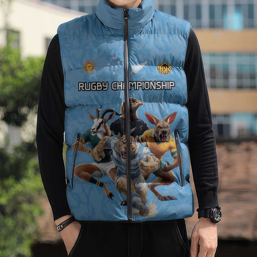 Custom Rugby Southern Hemisphere Sleeveless Puffer Jacket Argentina AUNZ South Africa Mascot Blue - Aussie Hoodie