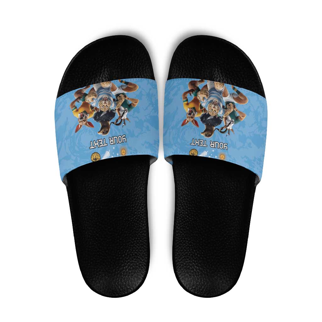 Custom Rugby Southern Hemisphere Slide Sandals Argentina AUNZ South Africa Mascot Blue - Aussie Hoodie