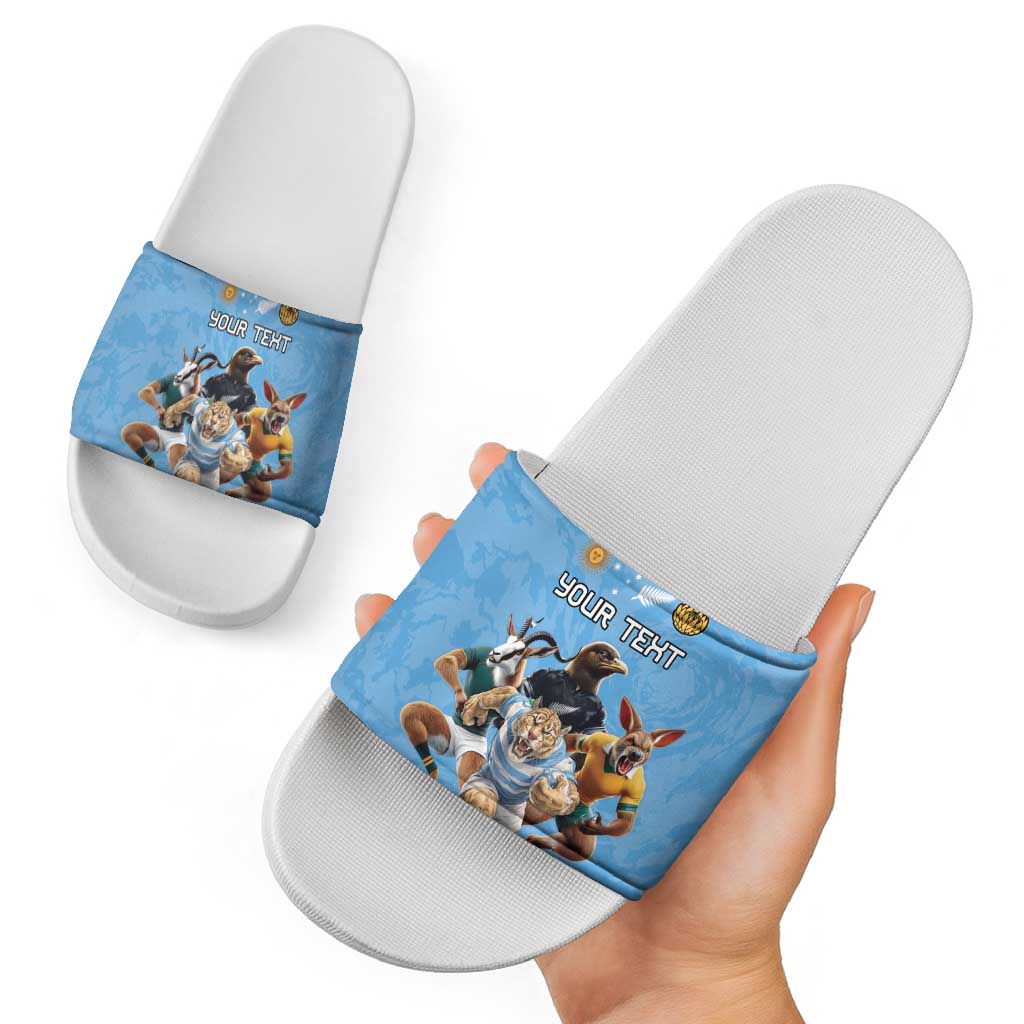 Custom Rugby Southern Hemisphere Slide Sandals Argentina AUNZ South Africa Mascot Blue - Aussie Hoodie