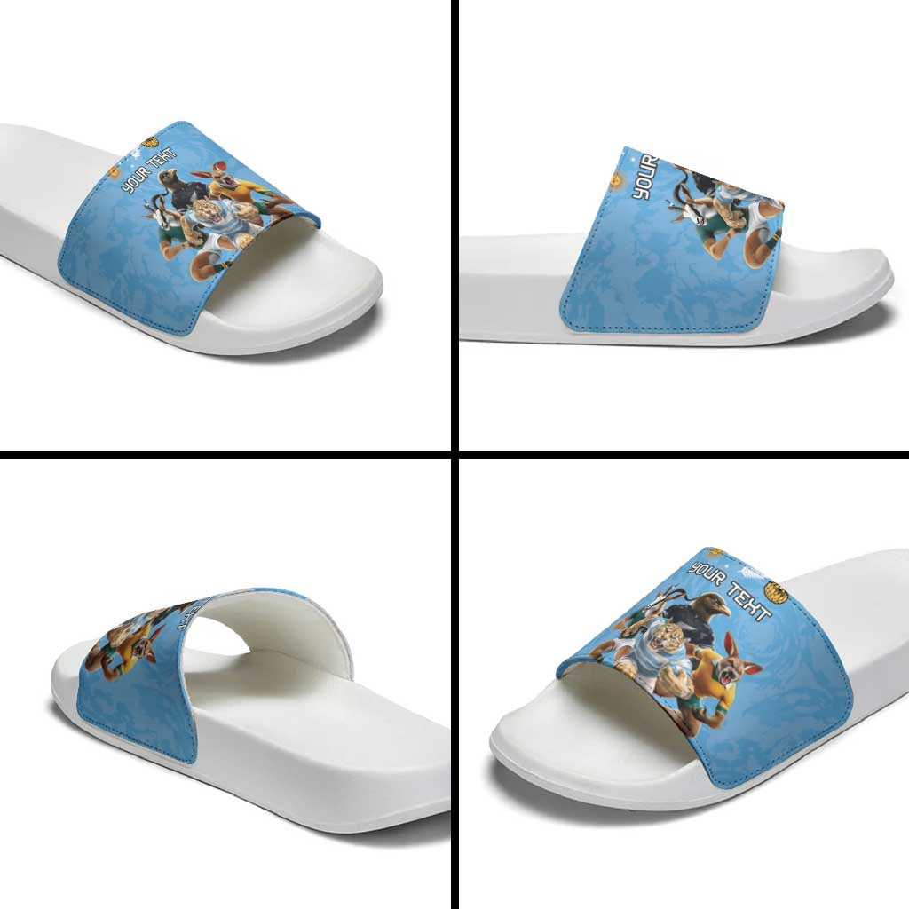 Custom Rugby Southern Hemisphere Slide Sandals Argentina AUNZ South Africa Mascot Blue - Aussie Hoodie