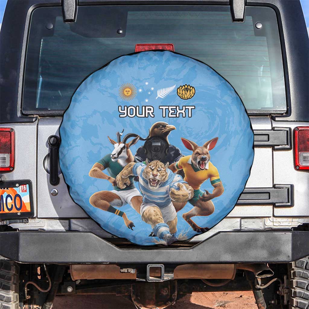 Custom Rugby Southern Hemisphere Spare Tire Cover Argentina AUNZ South Africa Mascot Blue - Aussie Hoodie