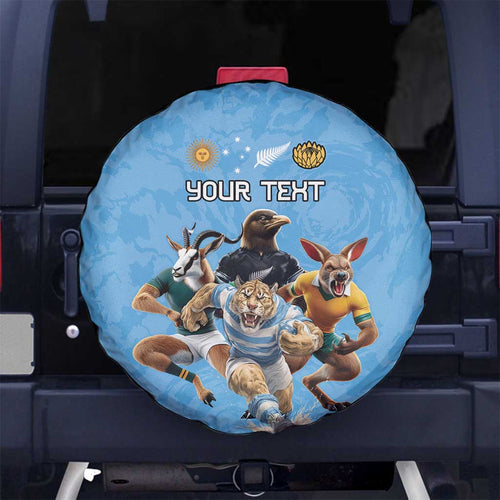 Custom Rugby Southern Hemisphere Spare Tire Cover Argentina AUNZ South Africa Mascot Blue - Aussie Hoodie