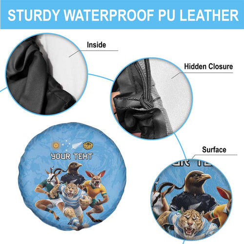 Custom Rugby Southern Hemisphere Spare Tire Cover Argentina AUNZ South Africa Mascot Blue - Aussie Hoodie