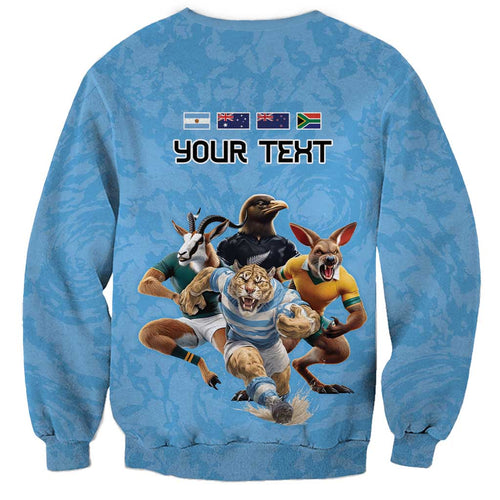 Custom Rugby Southern Hemisphere Sweatshirt Argentina AUNZ South Africa Mascot Blue - Aussie Hoodie