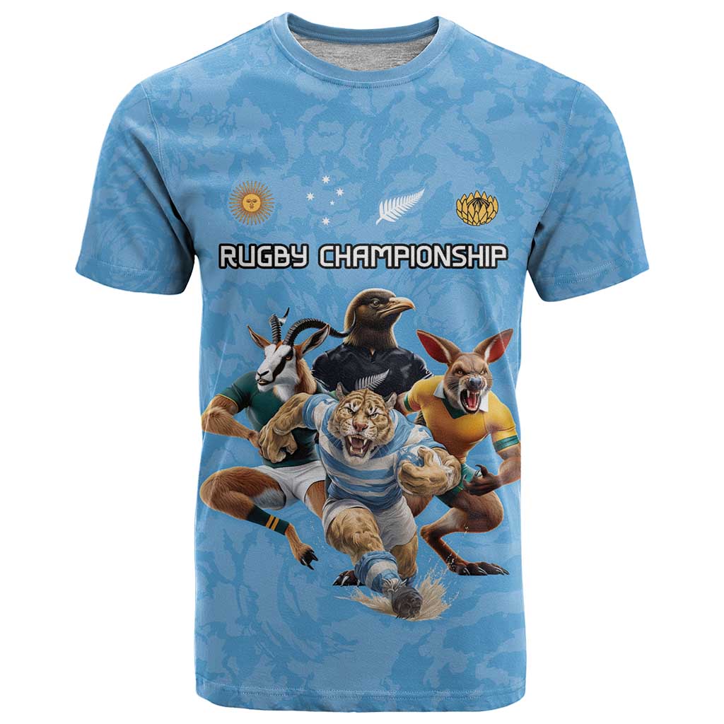 Custom Rugby Southern Hemisphere T Shirt Argentina AUNZ South Africa Mascot Blue - Aussie Hoodie