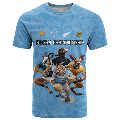 Custom Rugby Southern Hemisphere T Shirt Argentina AUNZ South Africa Mascot Blue - Aussie Hoodie