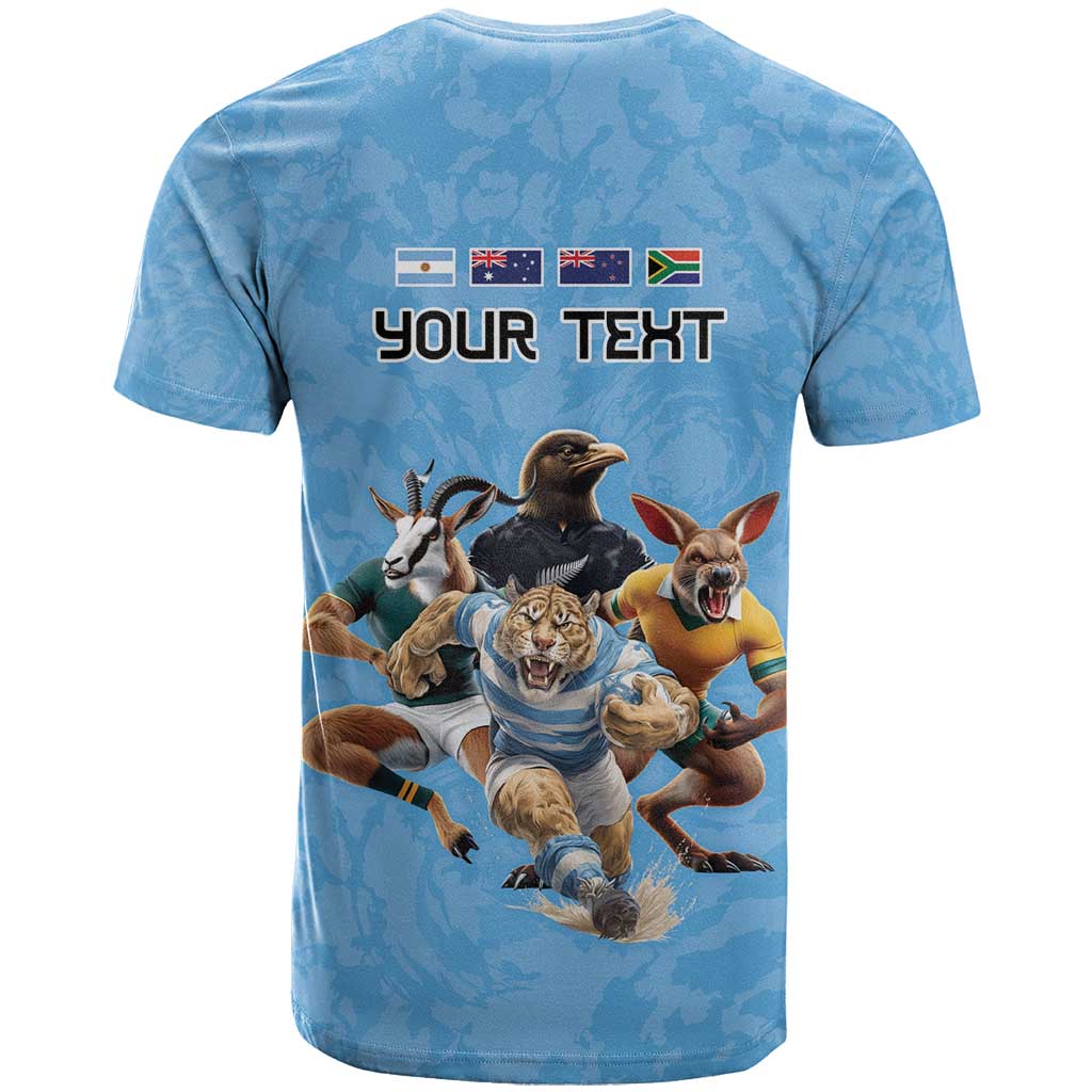 Custom Rugby Southern Hemisphere T Shirt Argentina AUNZ South Africa Mascot Blue - Aussie Hoodie