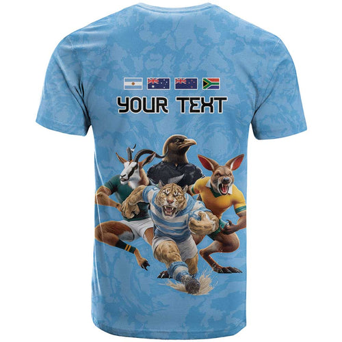 Custom Rugby Southern Hemisphere T Shirt Argentina AUNZ South Africa Mascot Blue - Aussie Hoodie