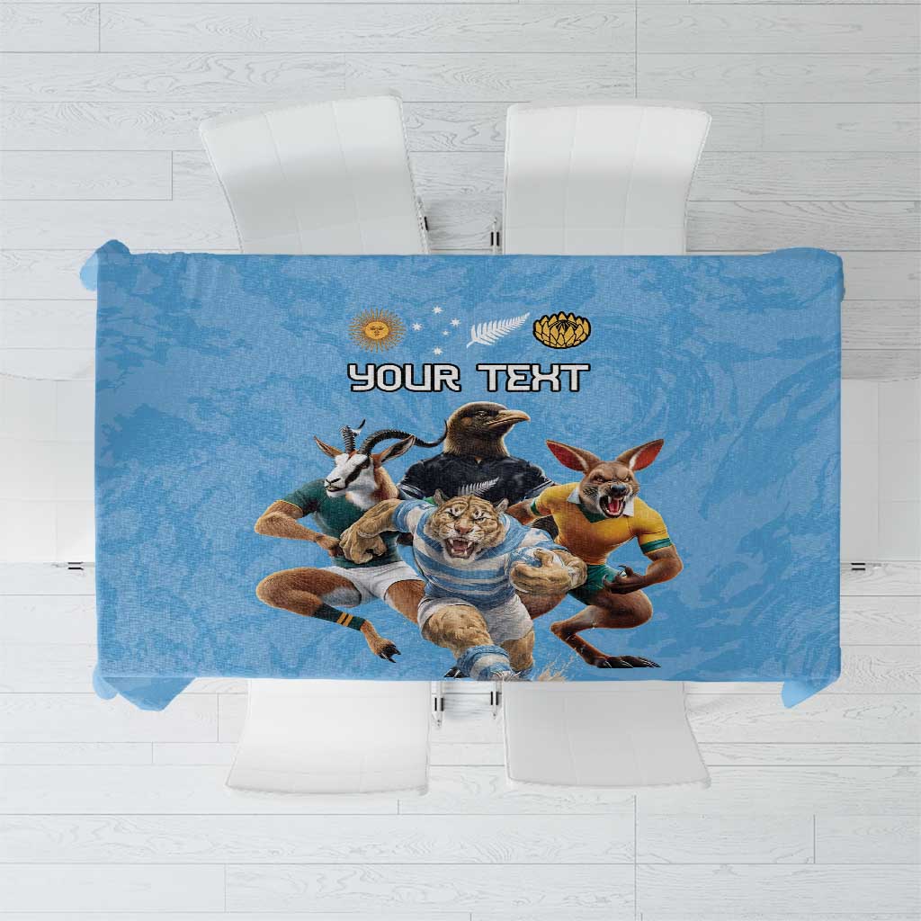 Custom Rugby Southern Hemisphere Tablecloth Argentina AUNZ South Africa Mascot Blue - Aussie Hoodie