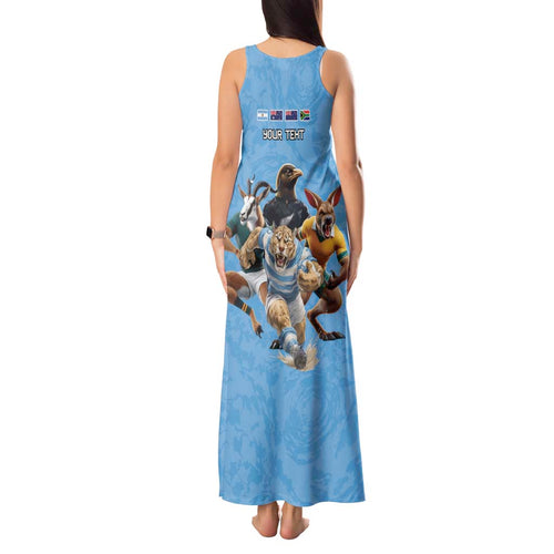 Custom Rugby Southern Hemisphere Tank Maxi Dress Argentina AUNZ South Africa Mascot Blue - Aussie Hoodie