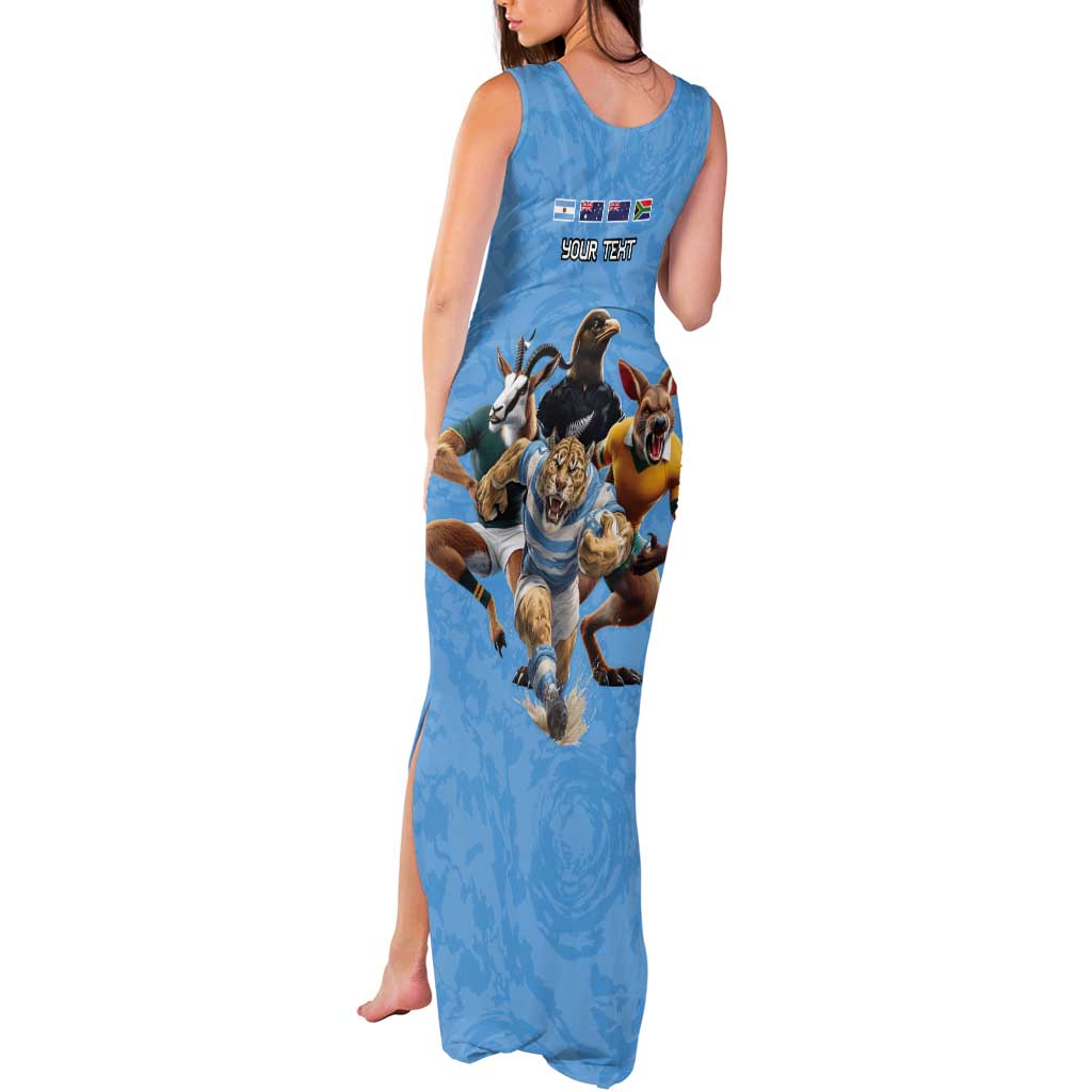 Custom Rugby Southern Hemisphere Tank Maxi Dress Argentina AUNZ South Africa Mascot Blue - Aussie Hoodie