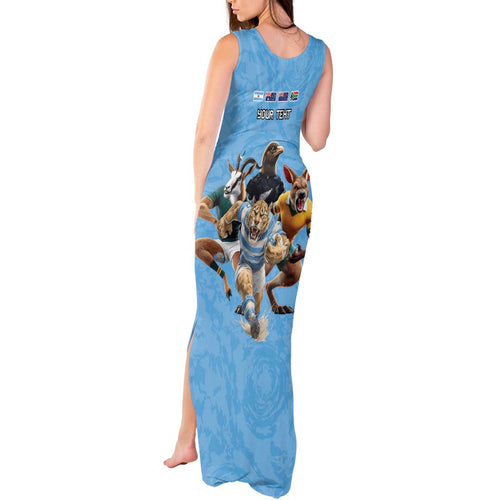 Custom Rugby Southern Hemisphere Tank Maxi Dress Argentina AUNZ South Africa Mascot Blue - Aussie Hoodie