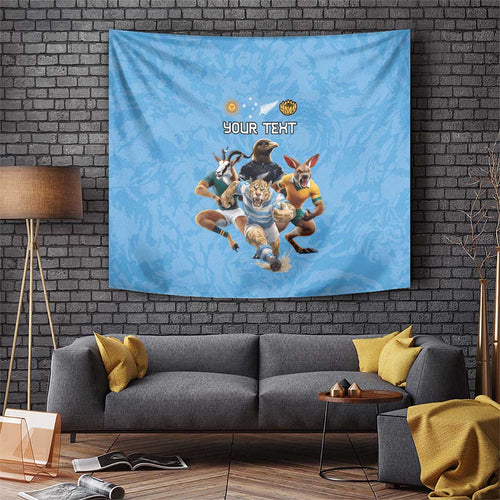 Custom Rugby Southern Hemisphere Tapestry Argentina AUNZ South Africa Mascot Blue - Aussie Hoodie