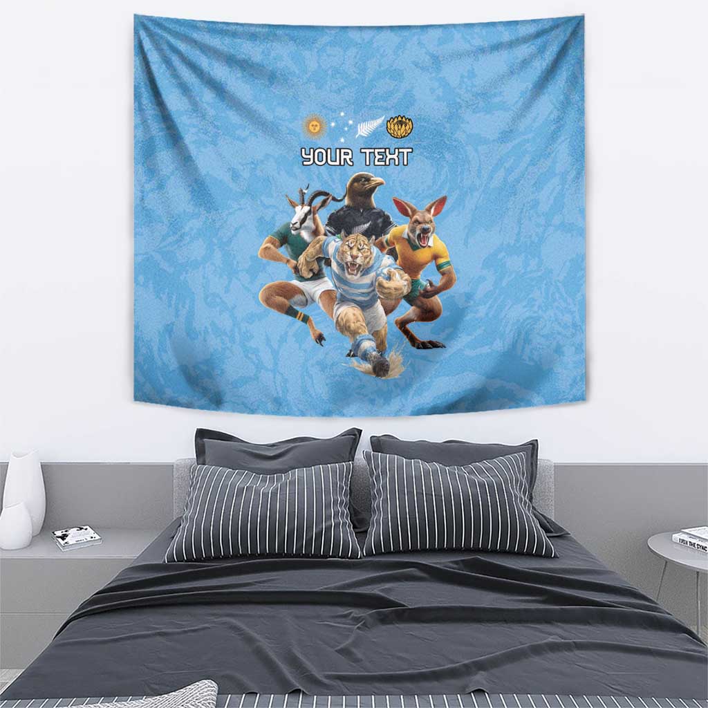 Custom Rugby Southern Hemisphere Tapestry Argentina AUNZ South Africa Mascot Blue - Aussie Hoodie
