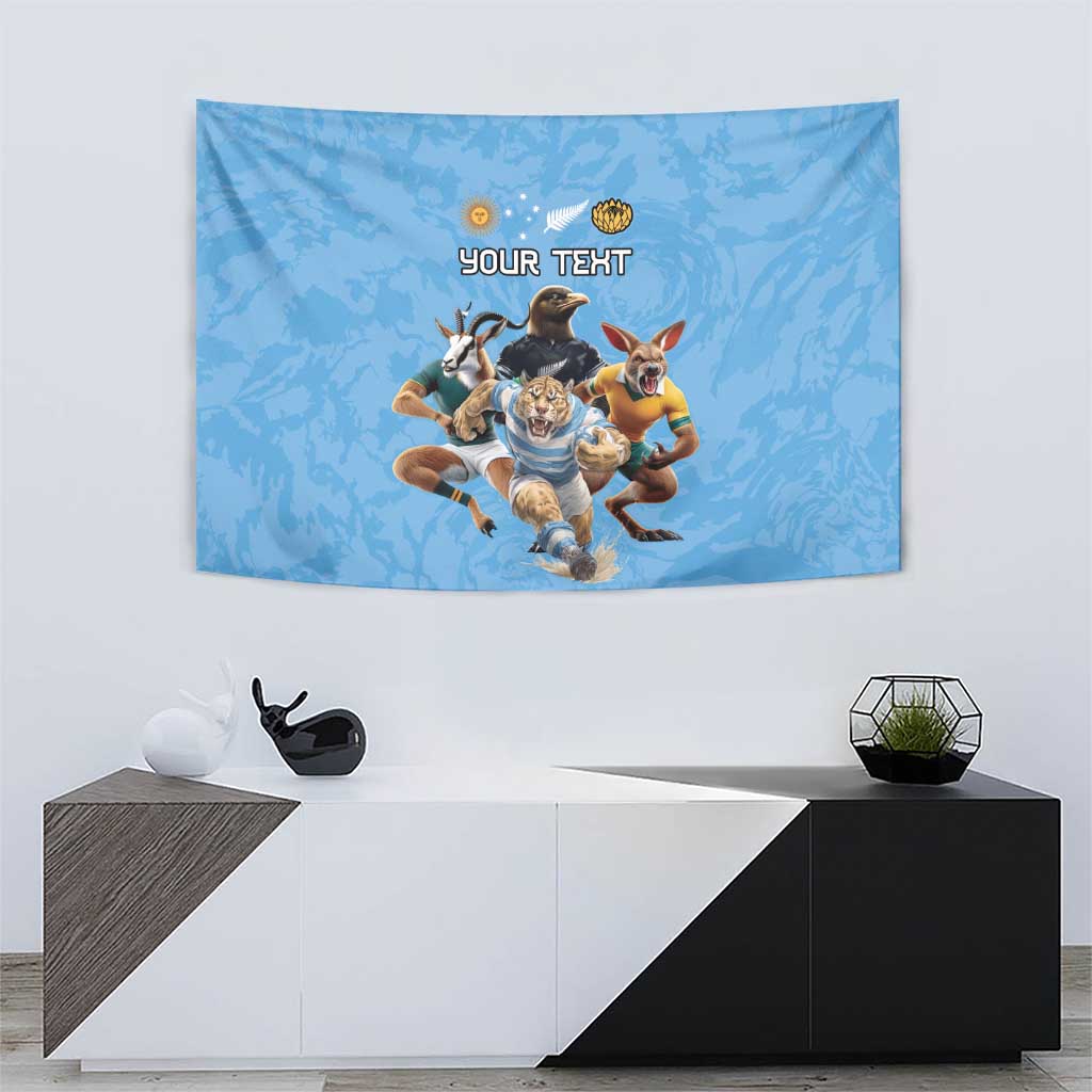 Custom Rugby Southern Hemisphere Tapestry Argentina AUNZ South Africa Mascot Blue - Aussie Hoodie
