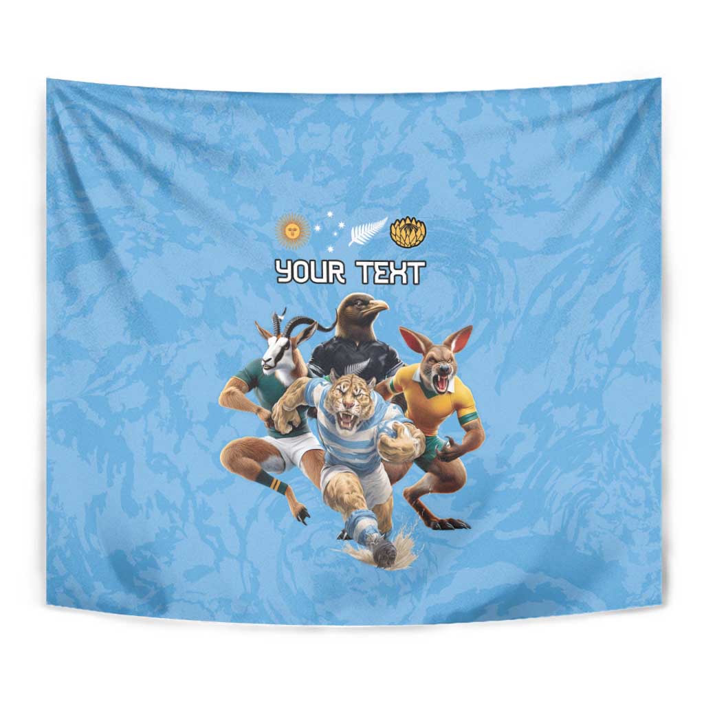 Custom Rugby Southern Hemisphere Tapestry Argentina AUNZ South Africa Mascot Blue - Aussie Hoodie