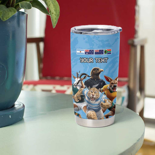 Custom Rugby Southern Hemisphere Tumbler Cup Argentina AUNZ South Africa Mascot Blue - Aussie Hoodie