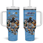 Custom Rugby Southern Hemisphere Tumbler With Handle Argentina AUNZ South Africa Mascot Blue - Aussie Hoodie